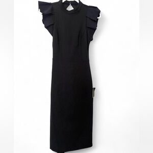 Lulu's Black Ruffled Sheath Midi Dress